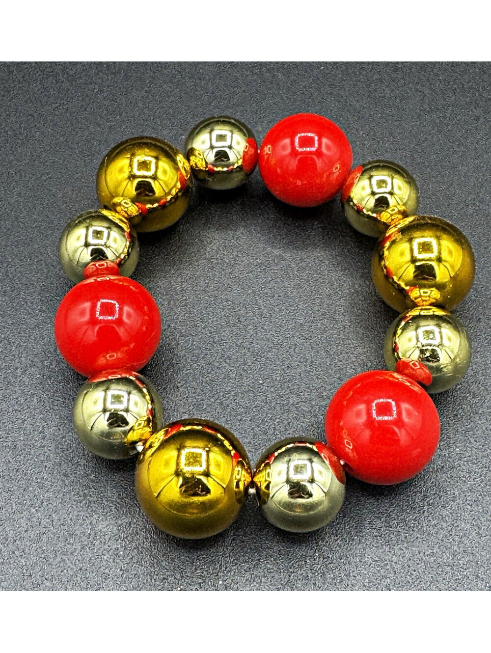 Christmas Stretch Bracelet Red Gold Silver Ornament Beads Chunky Holiday